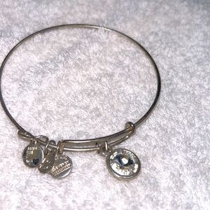 Alex and Ani silver bangle adjustable with rhinestone charm